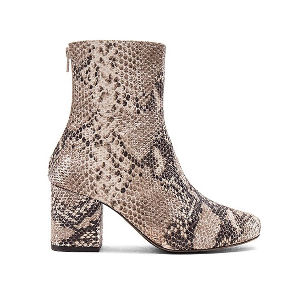 Free People Cecile Snake Leather Block Heel Taupe Boots size 39.5 / 8.5